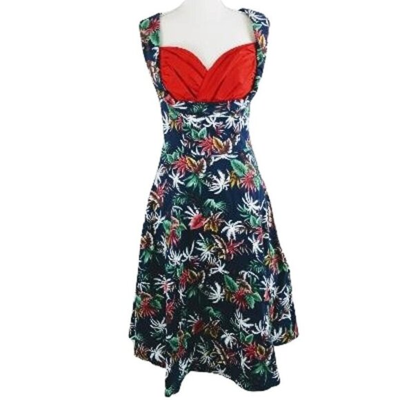 Lindy Bop XS NWT Navy Blue Retro Ophelia 50s Dress Tropical Botanical Wiggle - Picture 1 of 14
